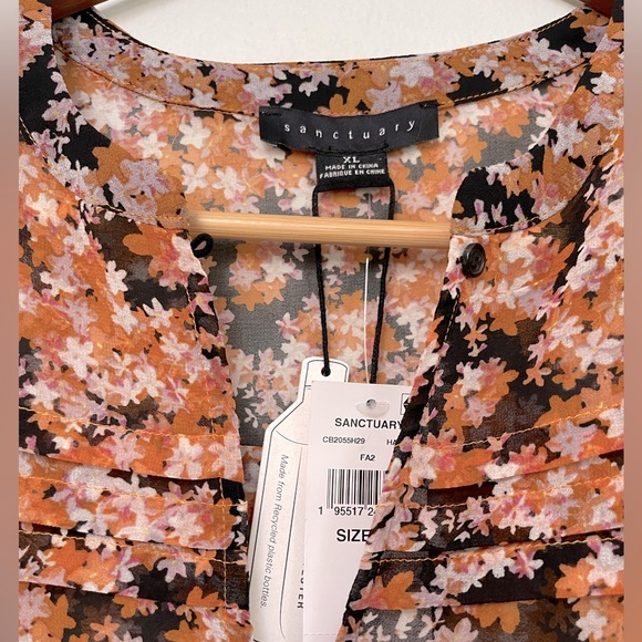NWT Sanctuary Floral Pin Tuck Blouse sz XL - Picture 6 of 10